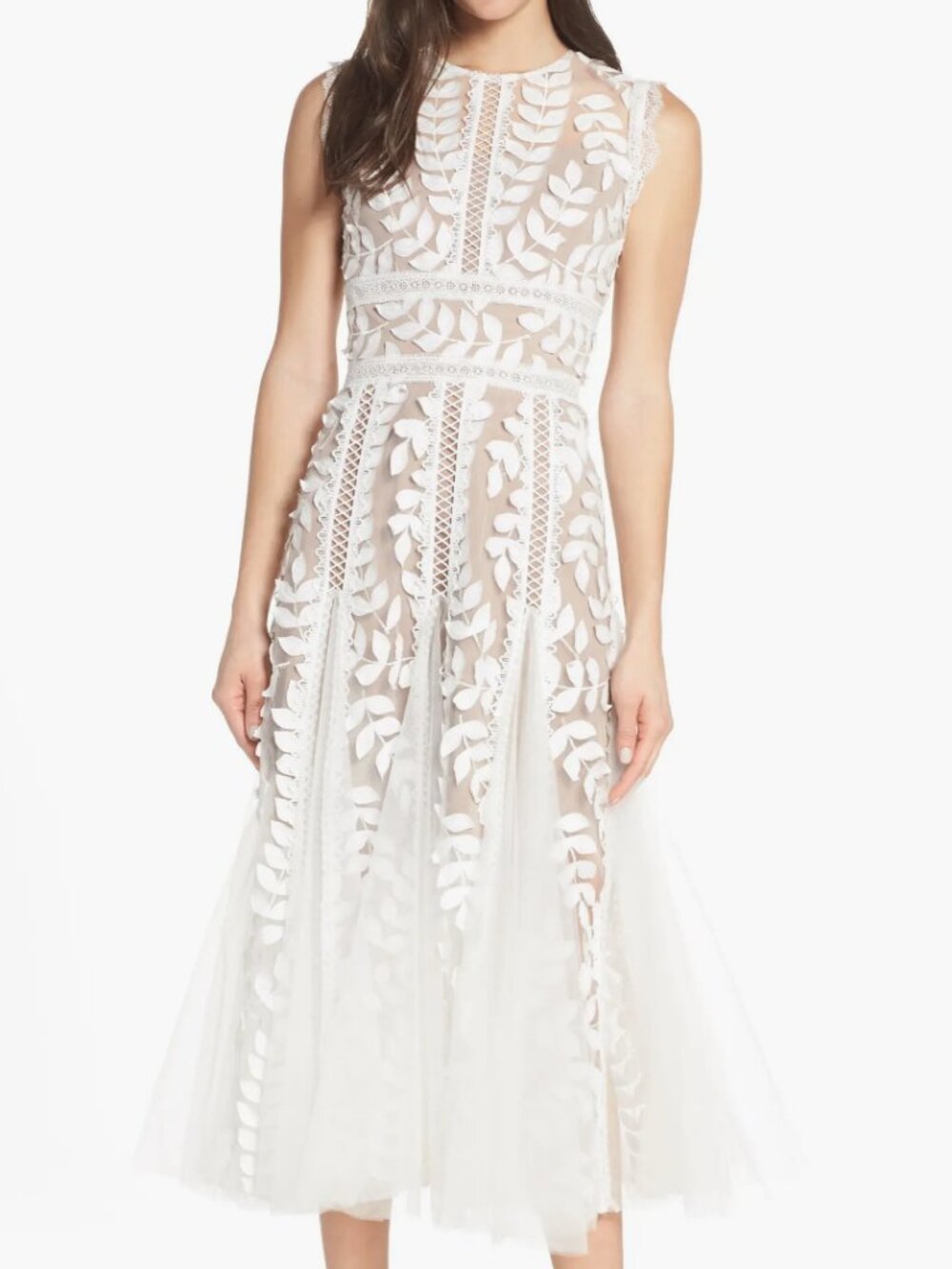 Bronx and Banco Saba Leaf Appliqué Lace Midi Dress XL NWT